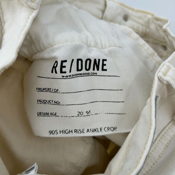 RE/DONE Vintage White Ivory 90's High Rise Ankle Crop Rigid Denim Jeans Size 26 - Picture 9 of 10